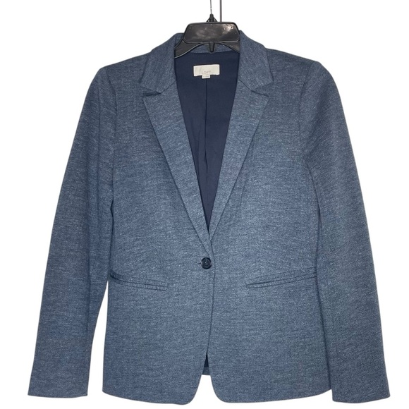 LOFT Jackets & Blazers - LOFT Blue/ Gray Herringbone Blazer with Navy Elbow Patches Size 6